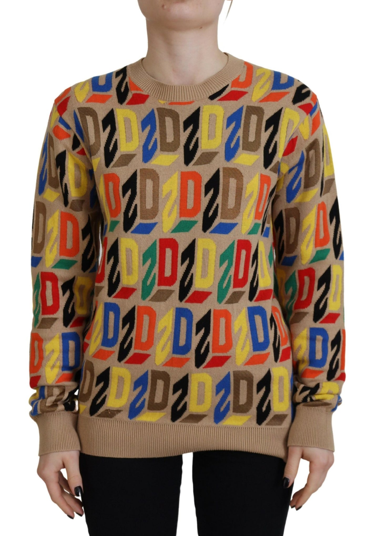 Dsquared² Brown Cotton Long Sleeve Crew Neck Printed Sweater by Dsquared²