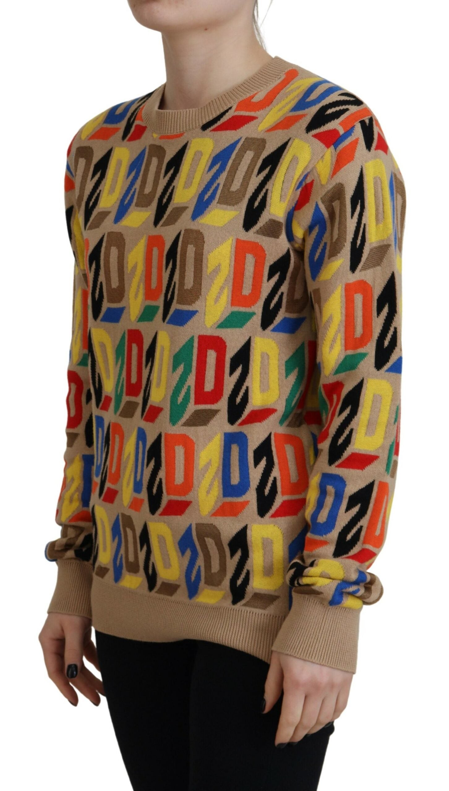 Dsquared² Brown Cotton Long Sleeve Crew Neck Printed Sweater by Dsquared²