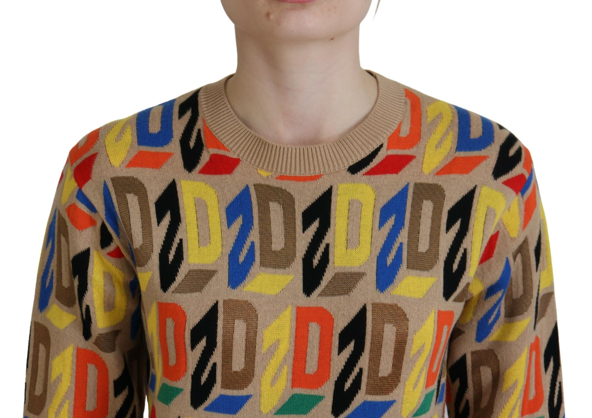 Dsquared² Brown Cotton Long Sleeve Crew Neck Printed Sweater by Dsquared²