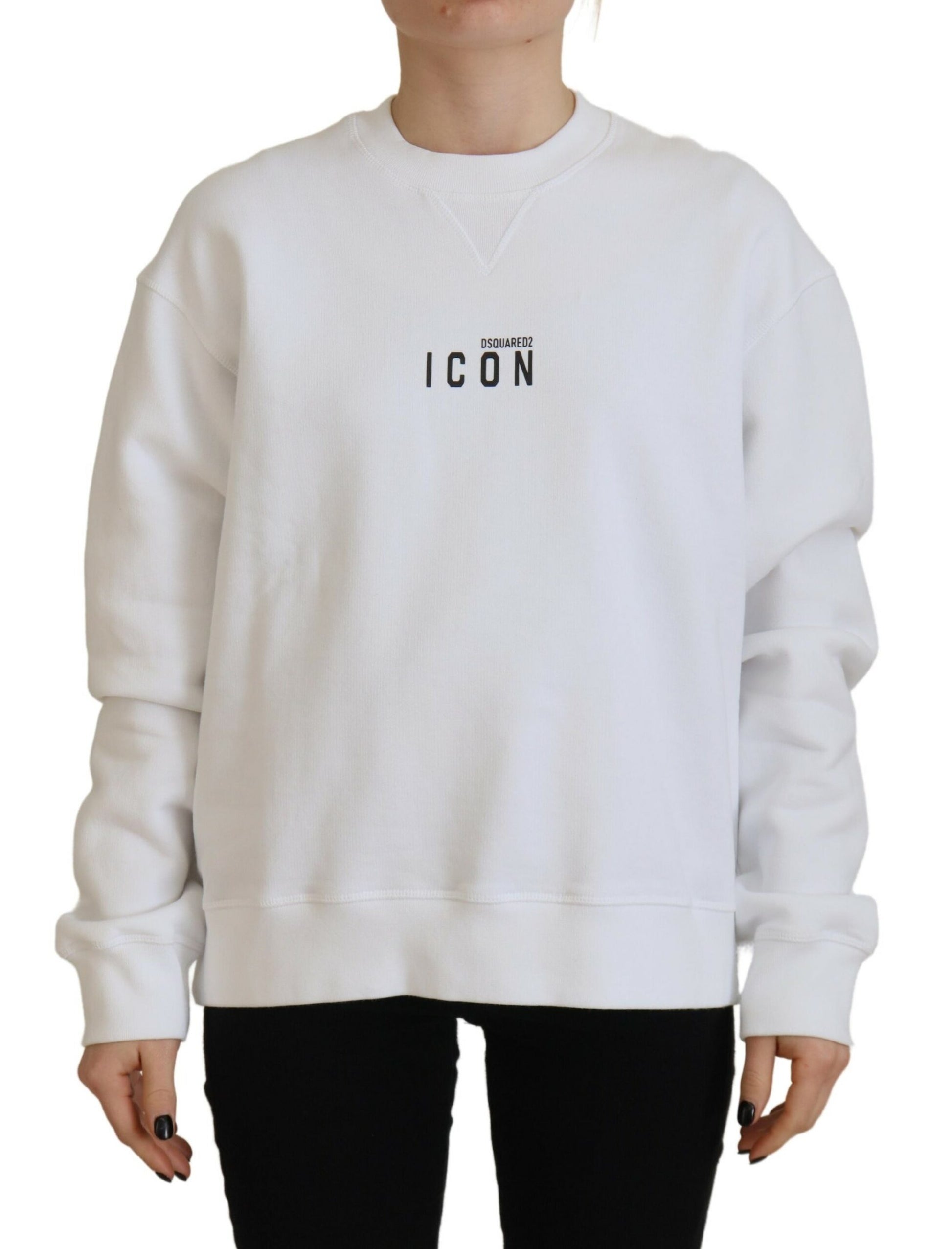 Dsquared² White Cotton Printed Long Sleeve Crew Neck Sweater by Dsquared²
