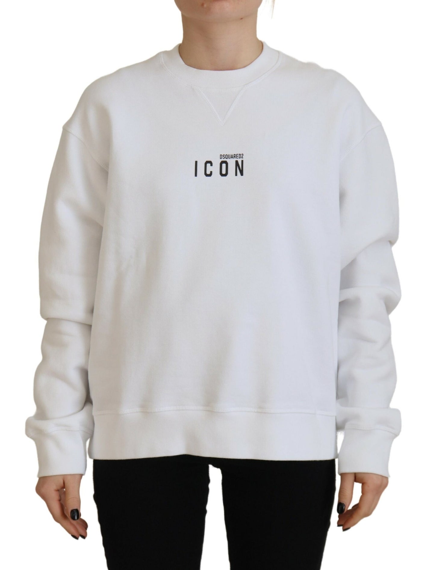 Dsquared² White Cotton Printed Long Sleeve Crew Neck Sweater by Dsquared²
