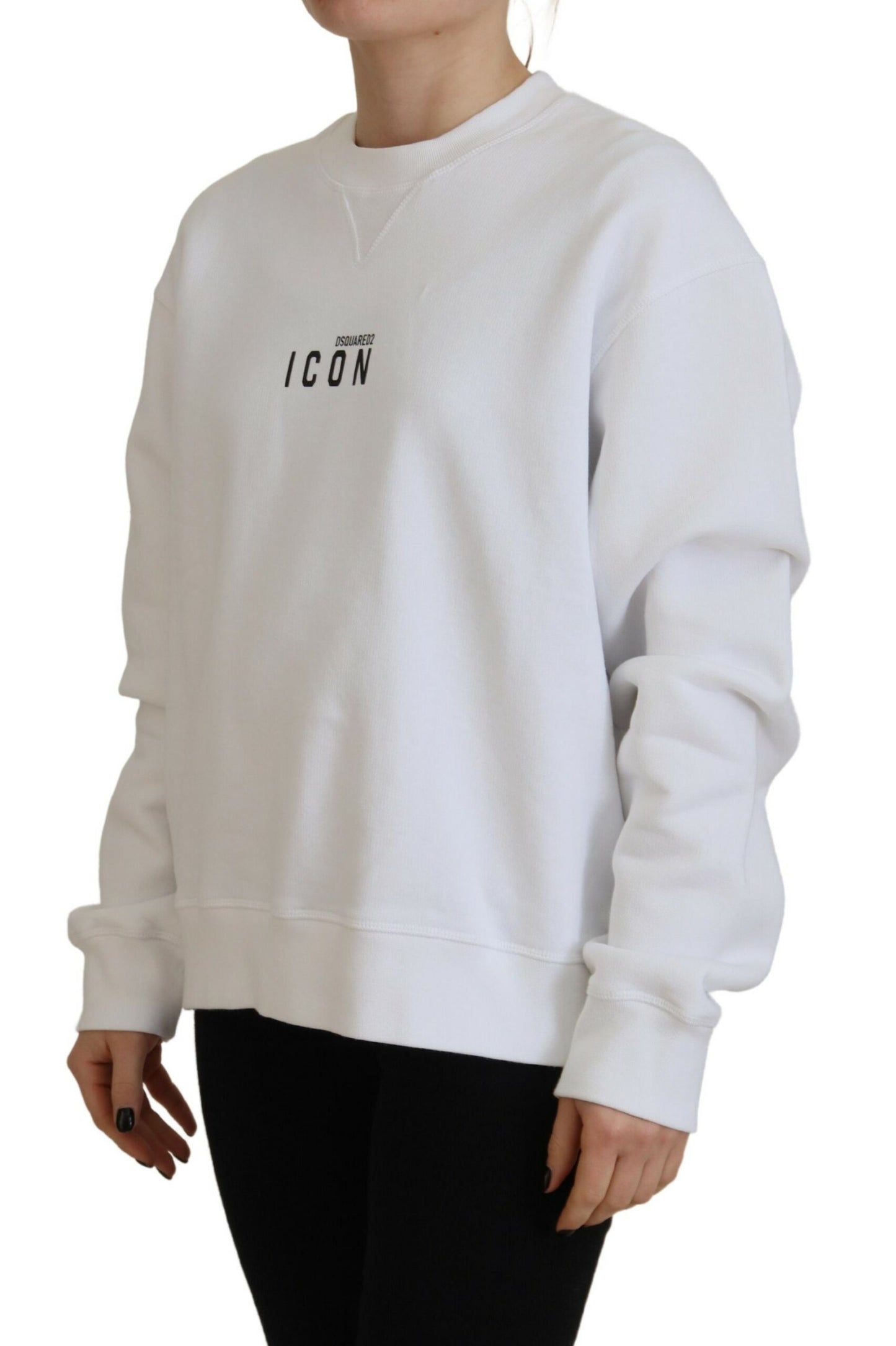 Dsquared² White Cotton Printed Long Sleeve Crew Neck Sweater by Dsquared²