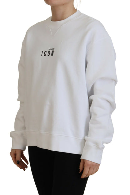 Dsquared² White Cotton Printed Long Sleeve Crew Neck Sweater by Dsquared²