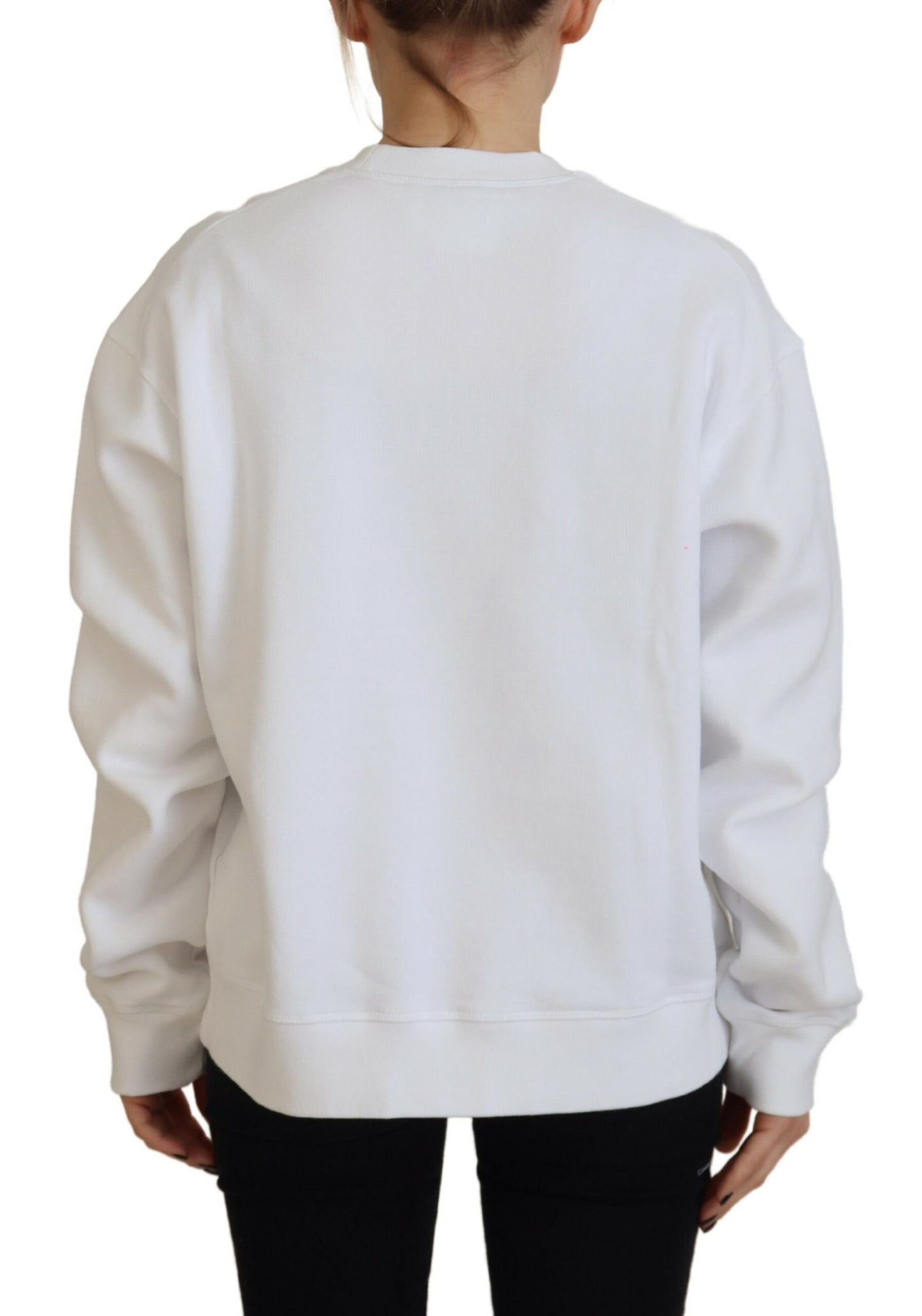 Dsquared² White Cotton Printed Long Sleeve Crew Neck Sweater by Dsquared²