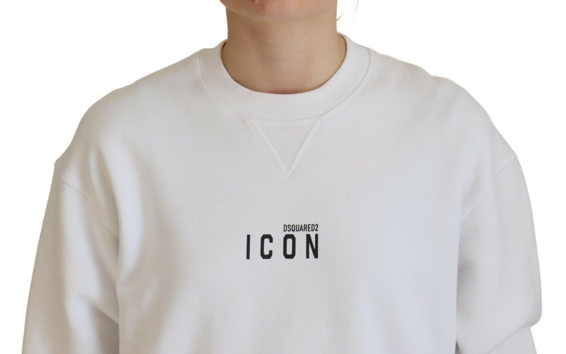 Dsquared² White Cotton Printed Long Sleeve Crew Neck Sweater by Dsquared²