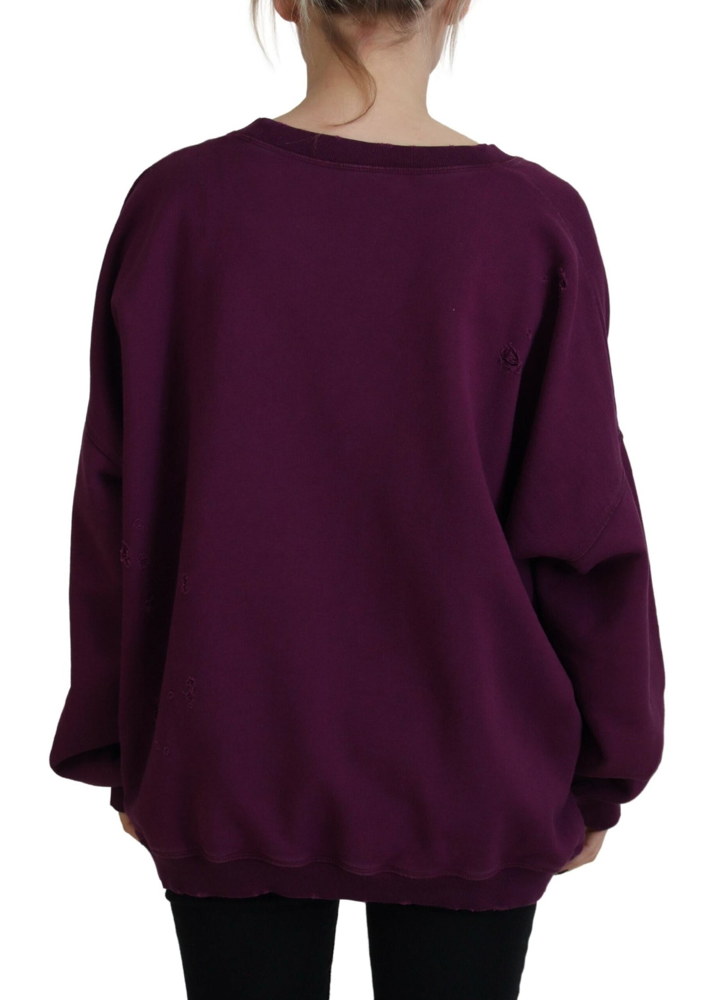 Dsquared² Purple Cotton Distressed Printed Long Sleeve Sweater by Dsquared²