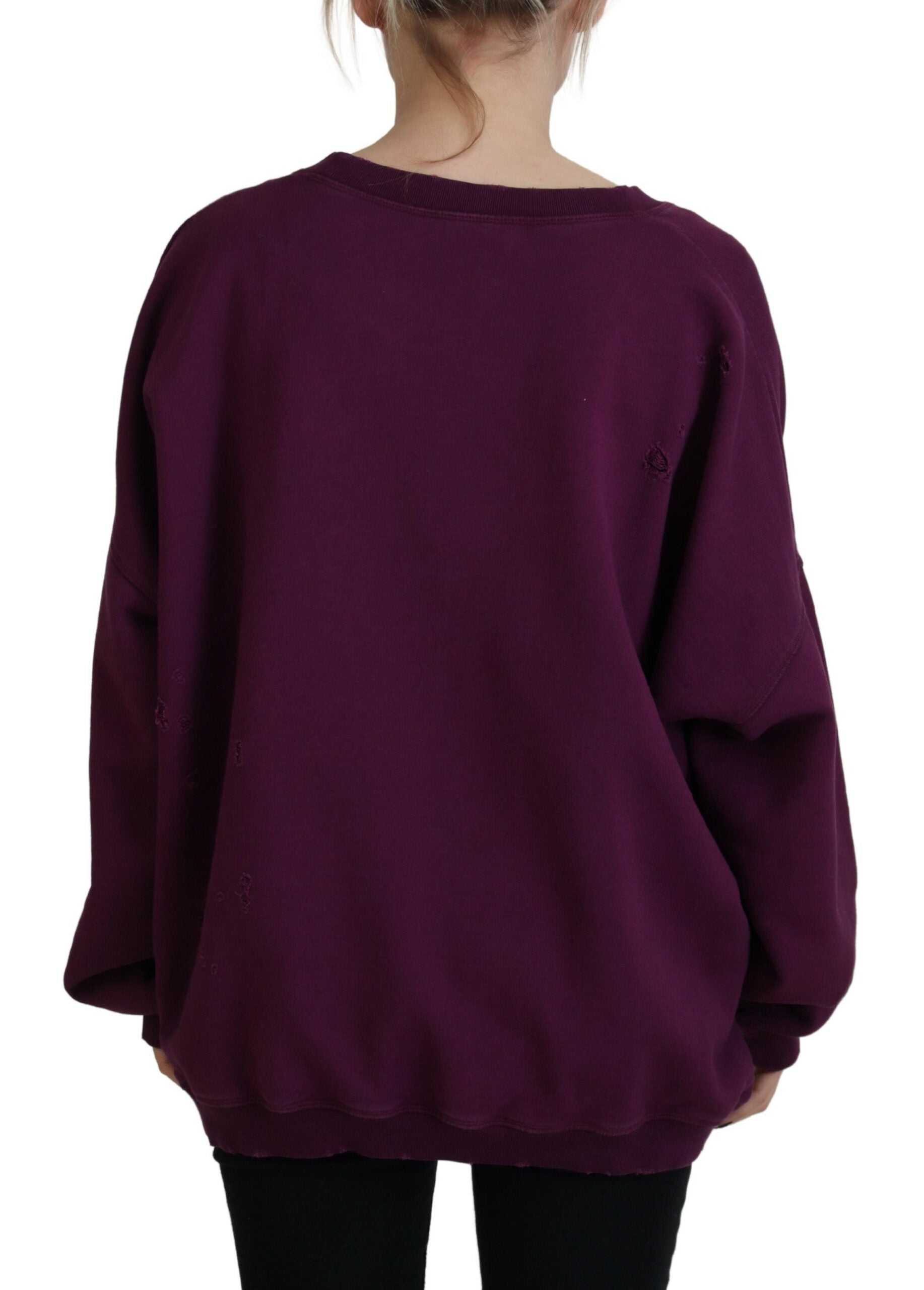 Dsquared² Purple Cotton Distressed Printed Long Sleeve Sweater by Dsquared²