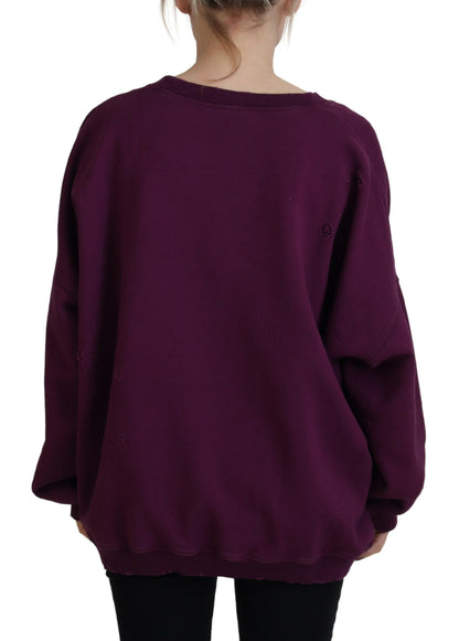Dsquared² Purple Cotton Distressed Printed Long Sleeve Sweater by Dsquared²