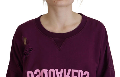 Dsquared² Purple Cotton Distressed Printed Long Sleeve Sweater by Dsquared²