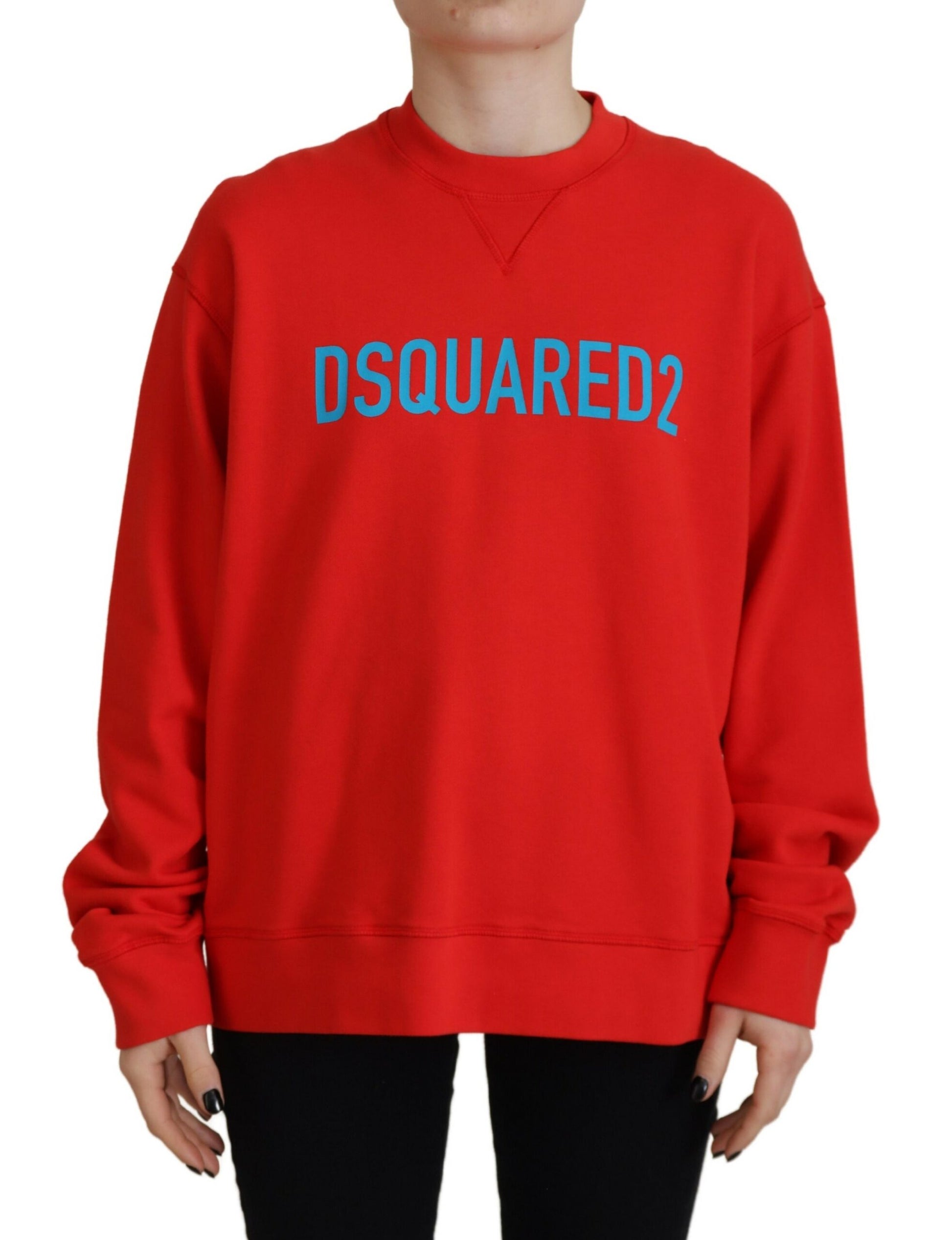 Dsquared² Red Cotton Printed Crew Neck Long Sleeve Sweater by Dsquared²
