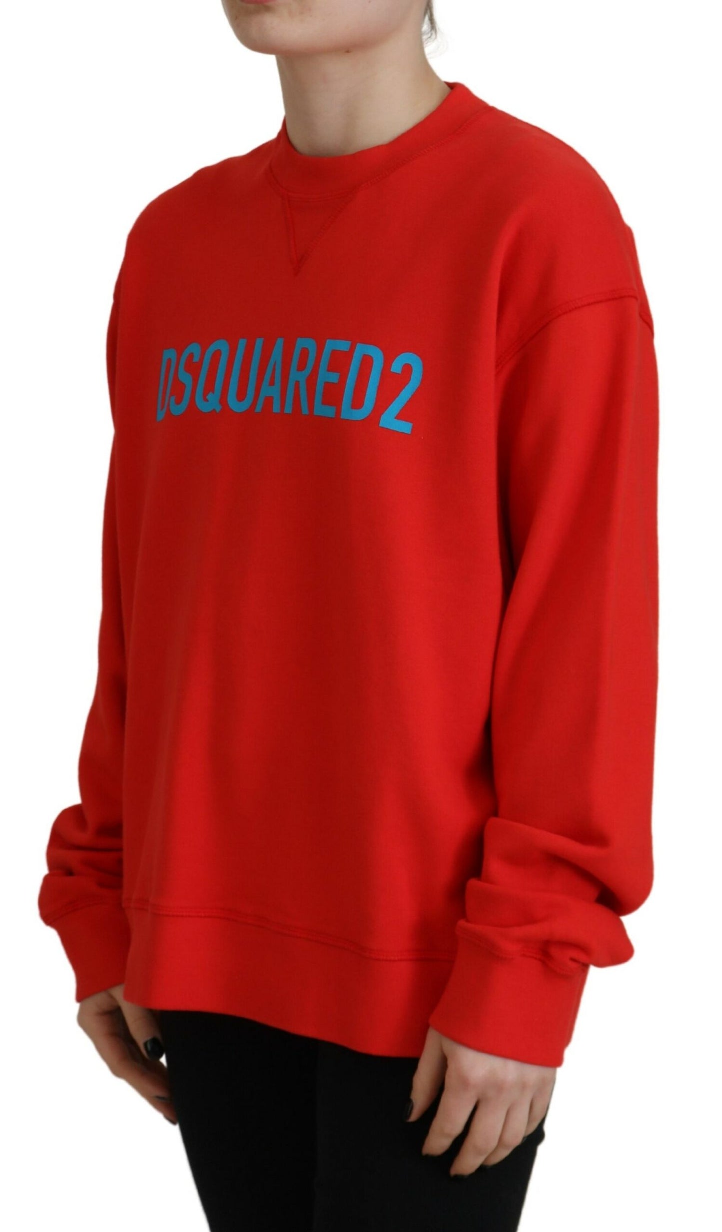 Dsquared² Red Cotton Printed Crew Neck Long Sleeve Sweater by Dsquared²