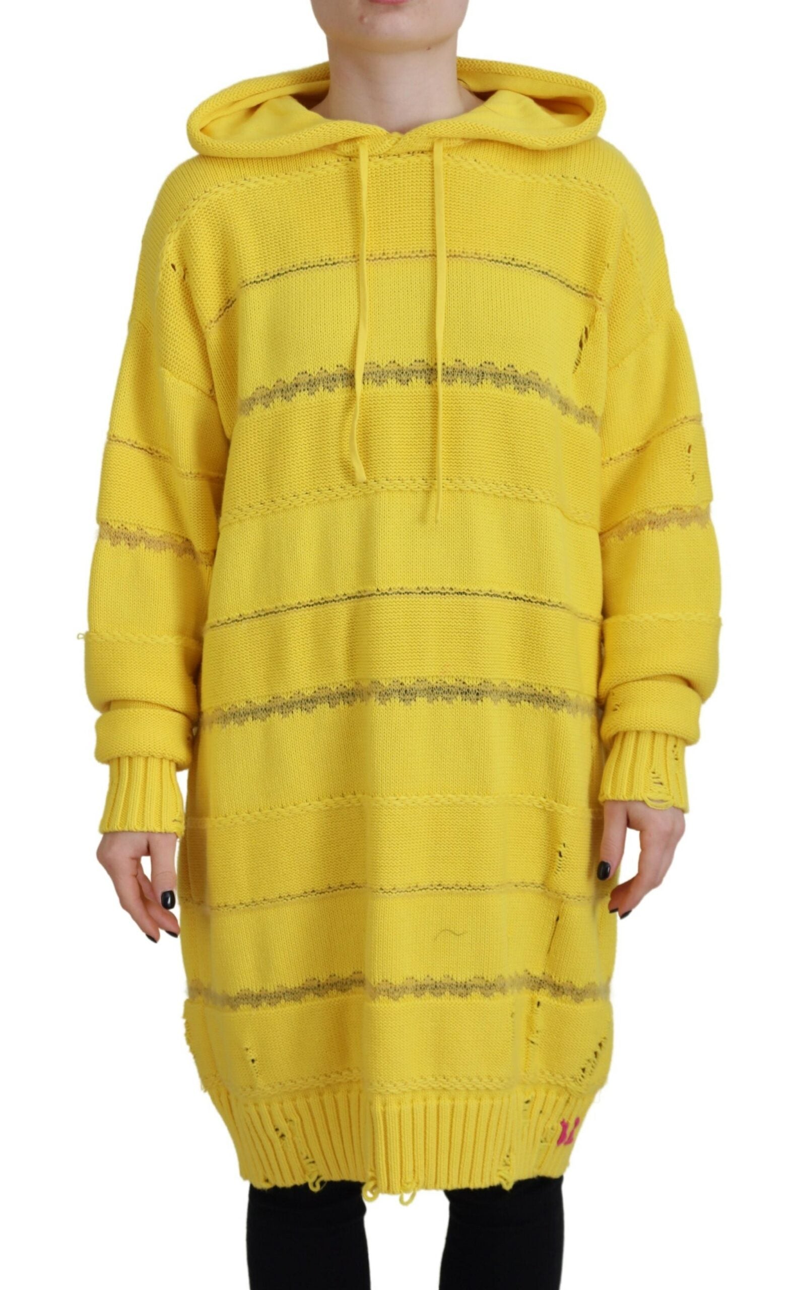 Dsquared² Yellow Cotton Knitted Hooded Pullover Sweater by Dsquared²