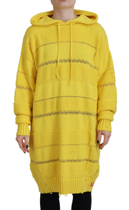 Dsquared² Yellow Cotton Knitted Hooded Pullover Sweater by Dsquared²