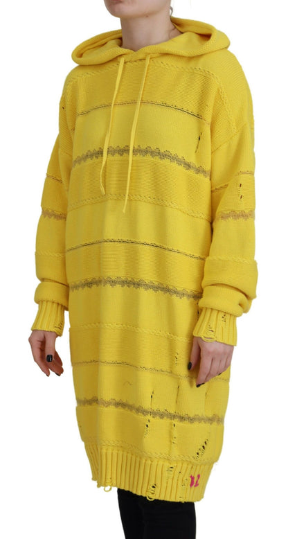 Dsquared² Yellow Cotton Knitted Hooded Pullover Sweater by Dsquared²