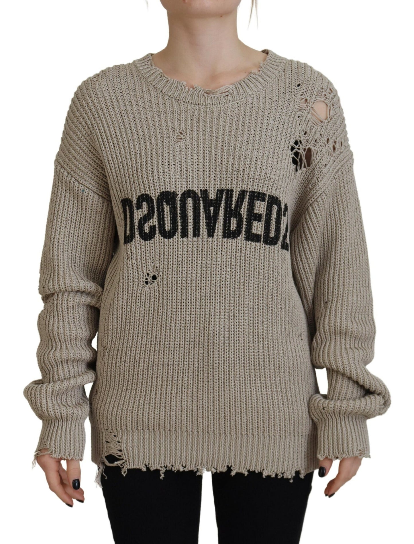 Dsquared² Beige Cotton Knitted Crewneck Pullover Sweater by Dsquared²