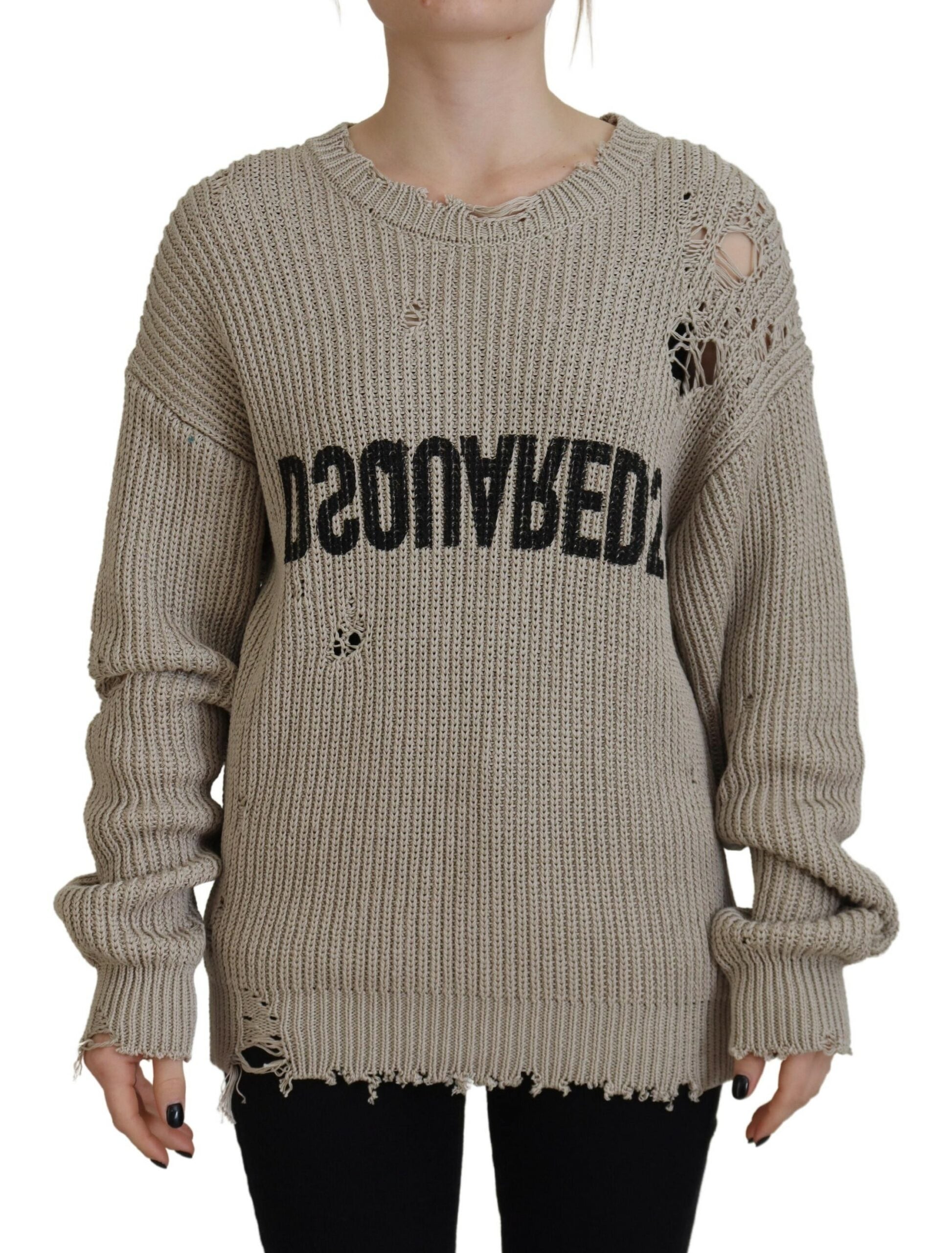 Dsquared² Beige Cotton Knitted Crewneck Pullover Sweater by Dsquared²