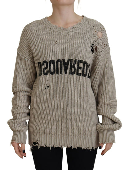 Dsquared² Beige Cotton Knitted Crewneck Pullover Sweater by Dsquared²