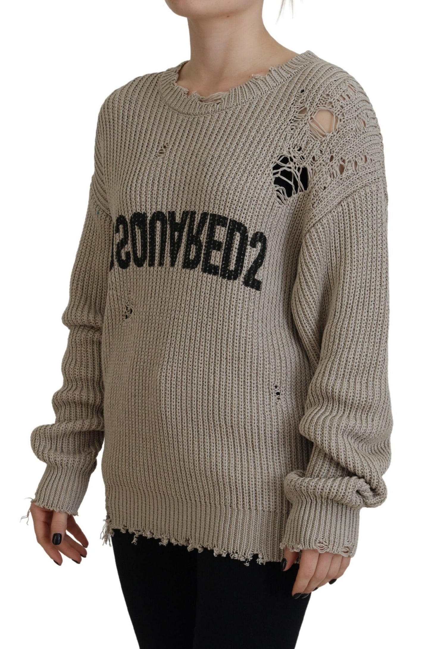 Dsquared² Beige Cotton Knitted Crewneck Pullover Sweater by Dsquared²