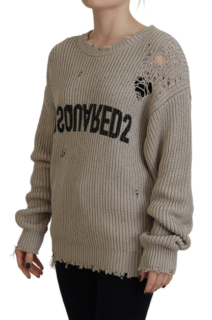 Dsquared² Beige Cotton Knitted Crewneck Pullover Sweater by Dsquared²