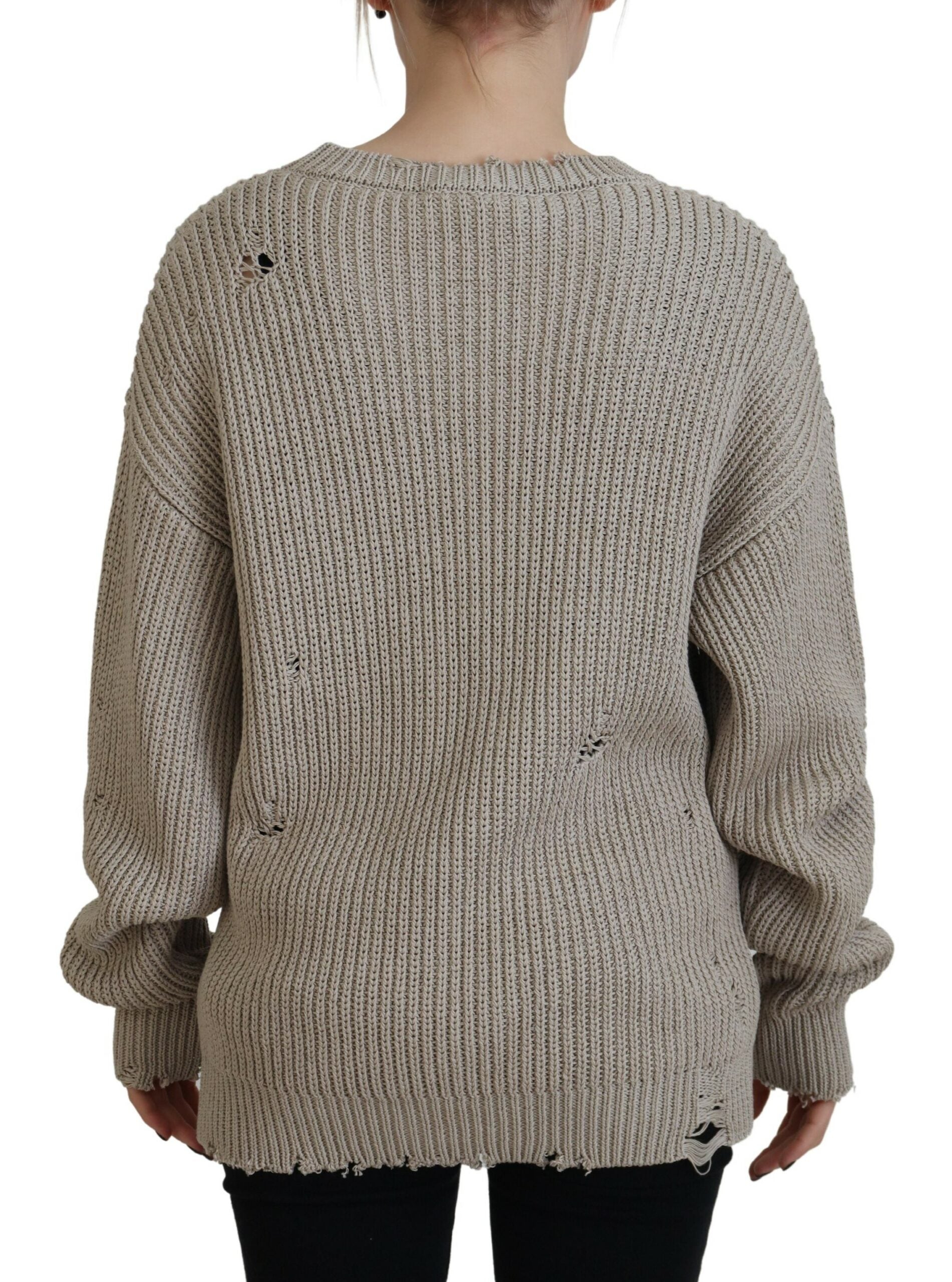 Dsquared² Beige Cotton Knitted Crewneck Pullover Sweater by Dsquared²