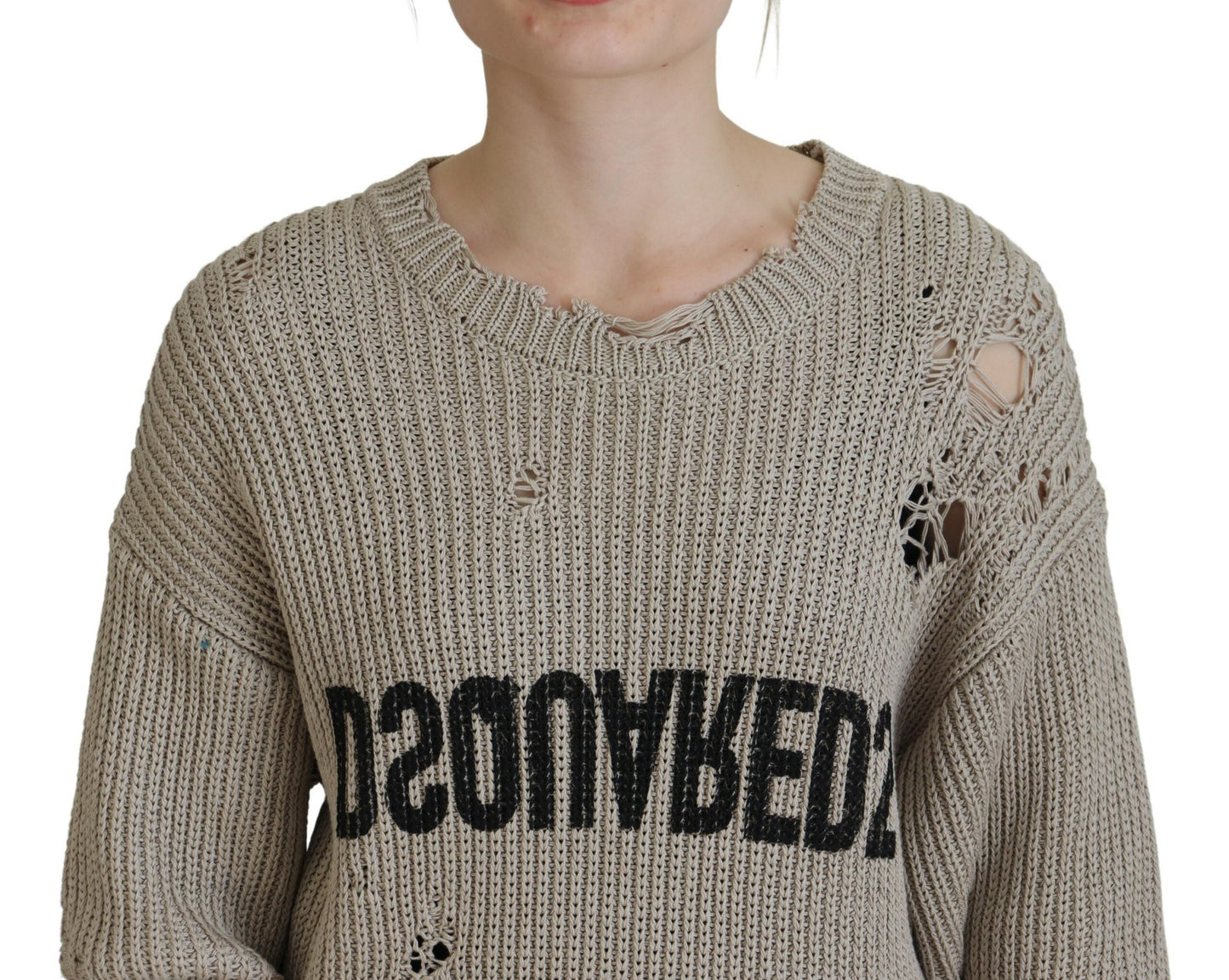 Dsquared² Beige Cotton Knitted Crewneck Pullover Sweater by Dsquared²