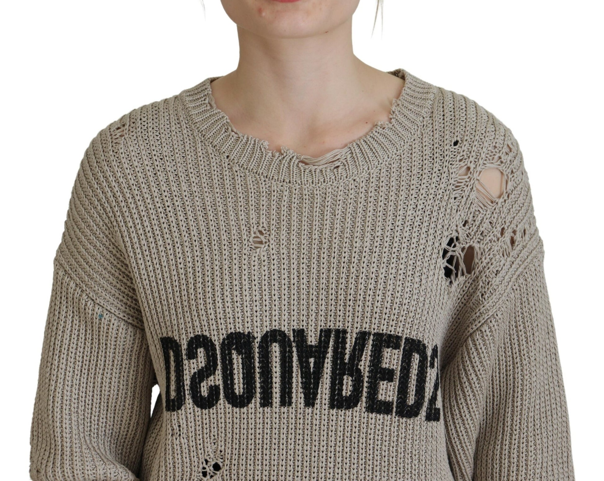 Dsquared² Beige Cotton Knitted Crewneck Pullover Sweater by Dsquared²