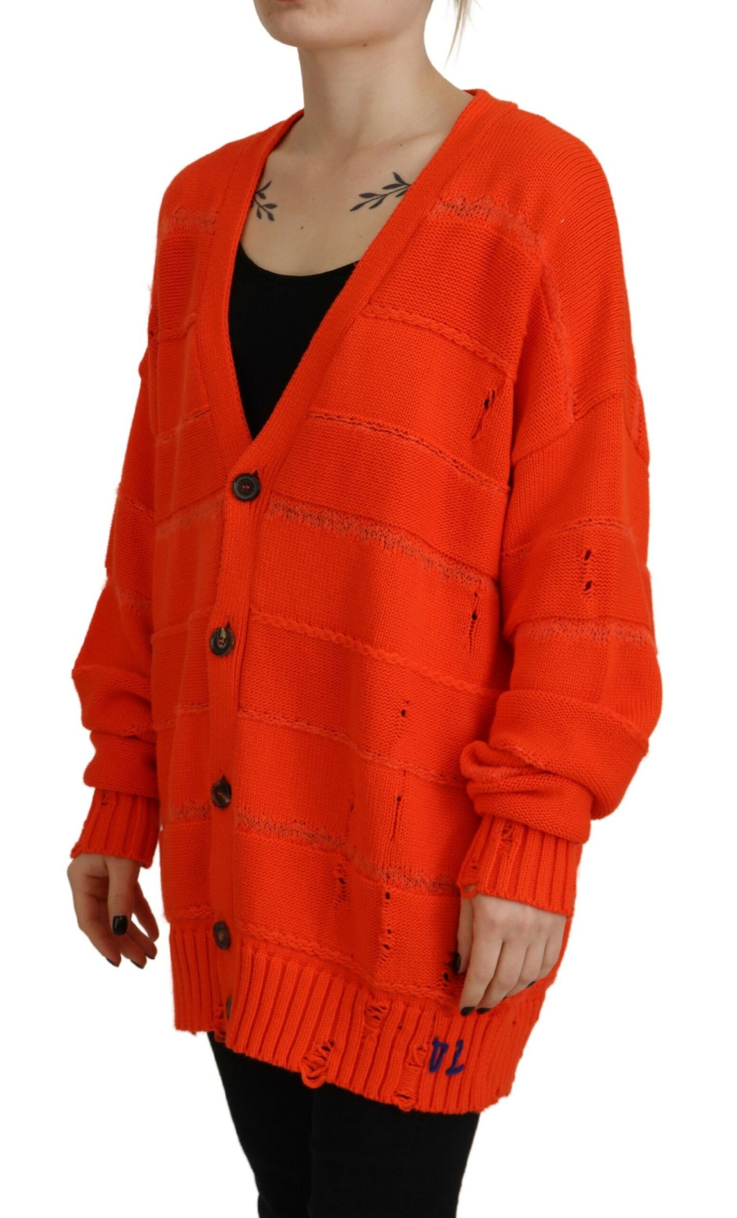Dsquared² Orange Cotton Knitted Buttoned Cardigan Sweater by Dsquared²