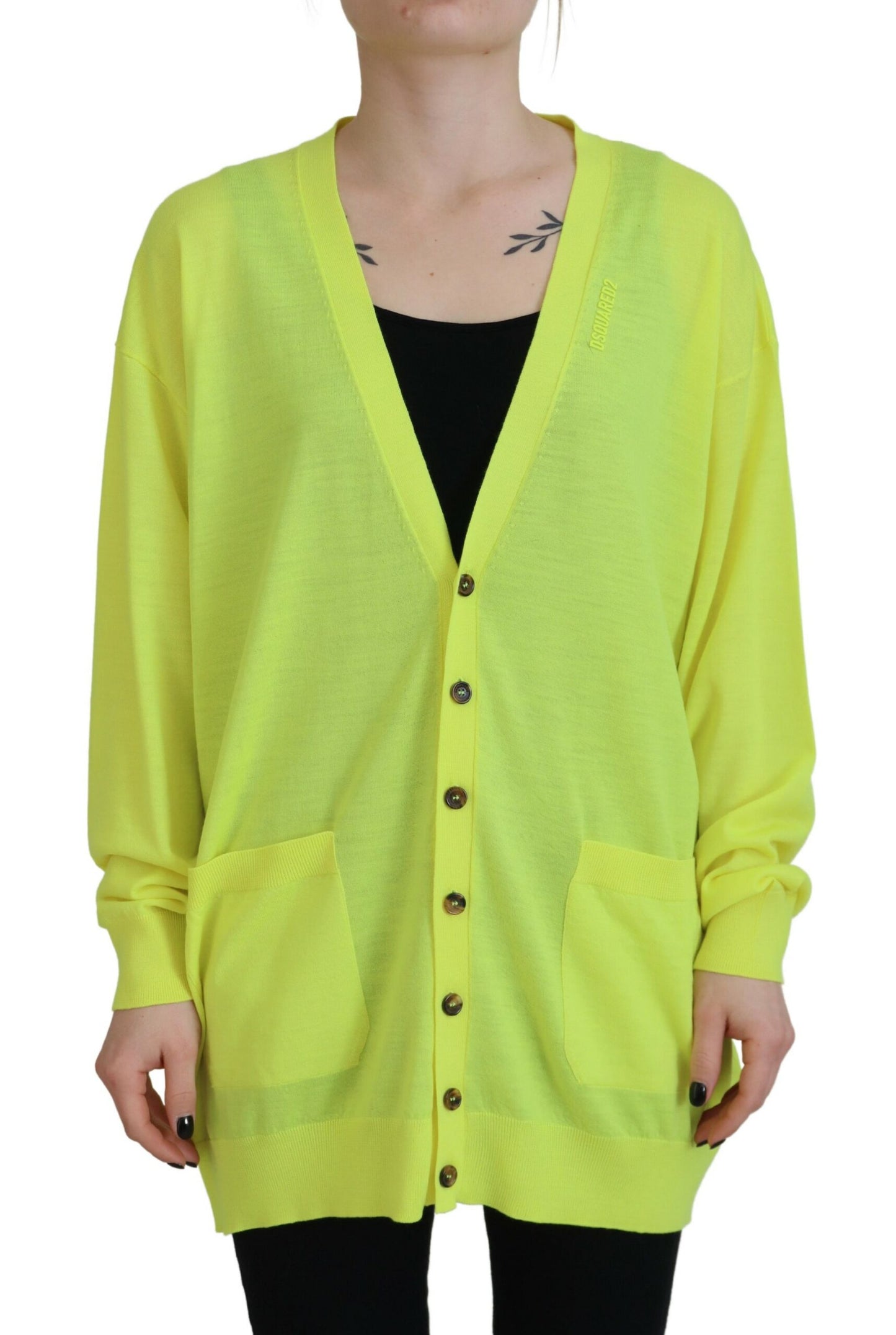 Dsquared² Yellow Wool Knitted Buttoned Cardigan Sweater by Dsquared²