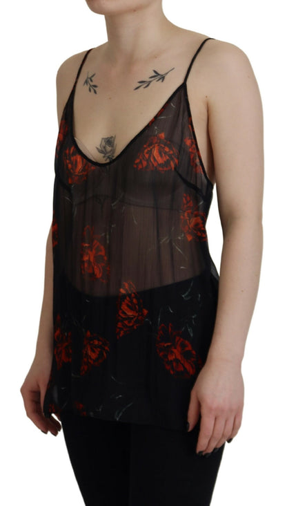 Dsquared² Black Floral Print Spaghetti Strap Tank Blouse Top by Dsquared²