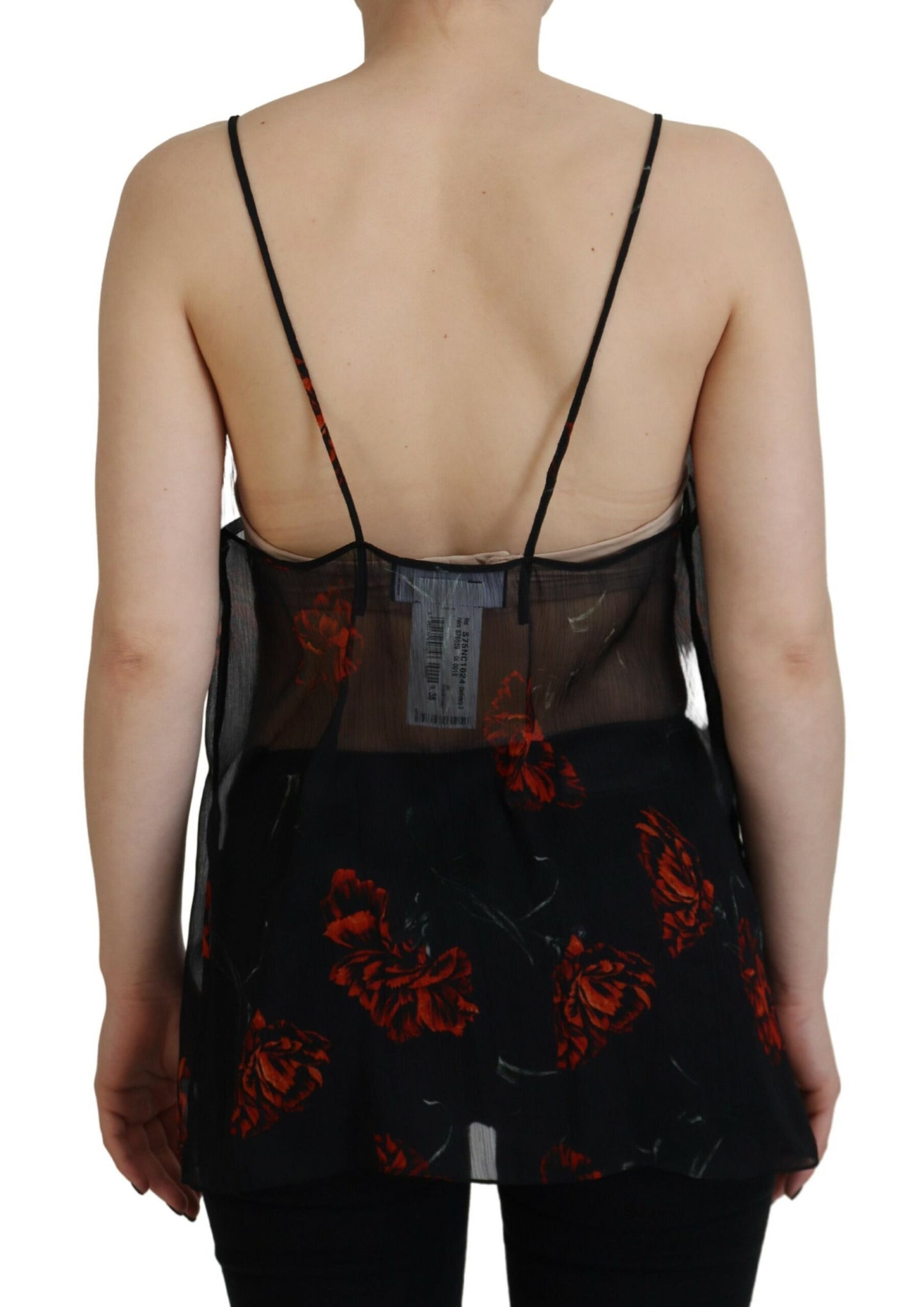 Dsquared² Black Floral Print Spaghetti Strap Tank Blouse Top by Dsquared²