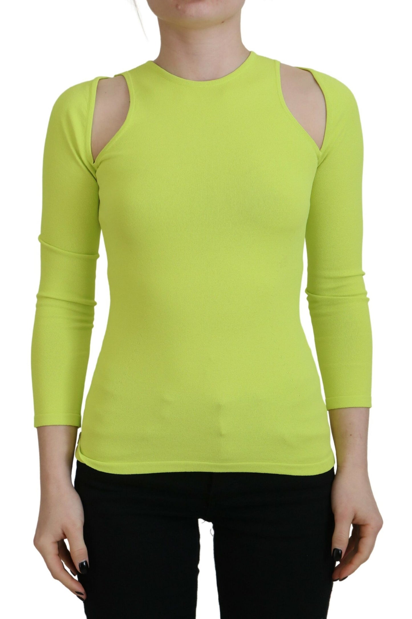 Dsquared² Yellow Green Viscose Open Shoulder Long Sleeves Top by Dsquared²