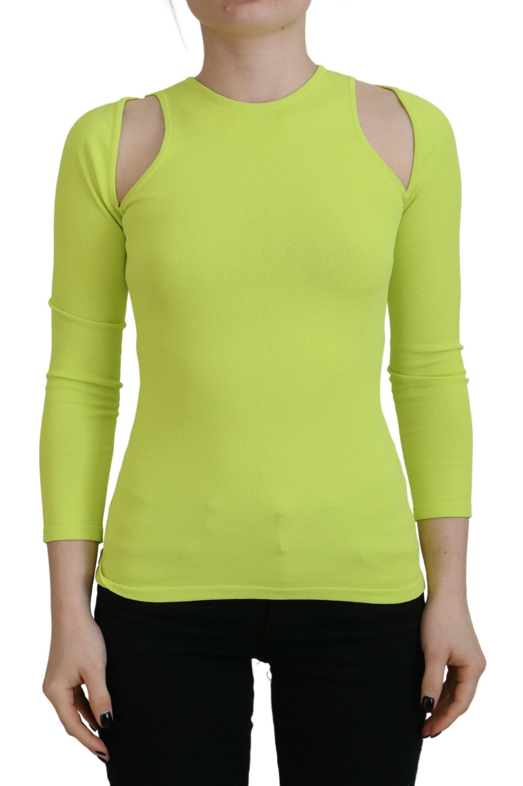 Dsquared² Yellow Green Viscose Open Shoulder Long Sleeves Top by Dsquared²