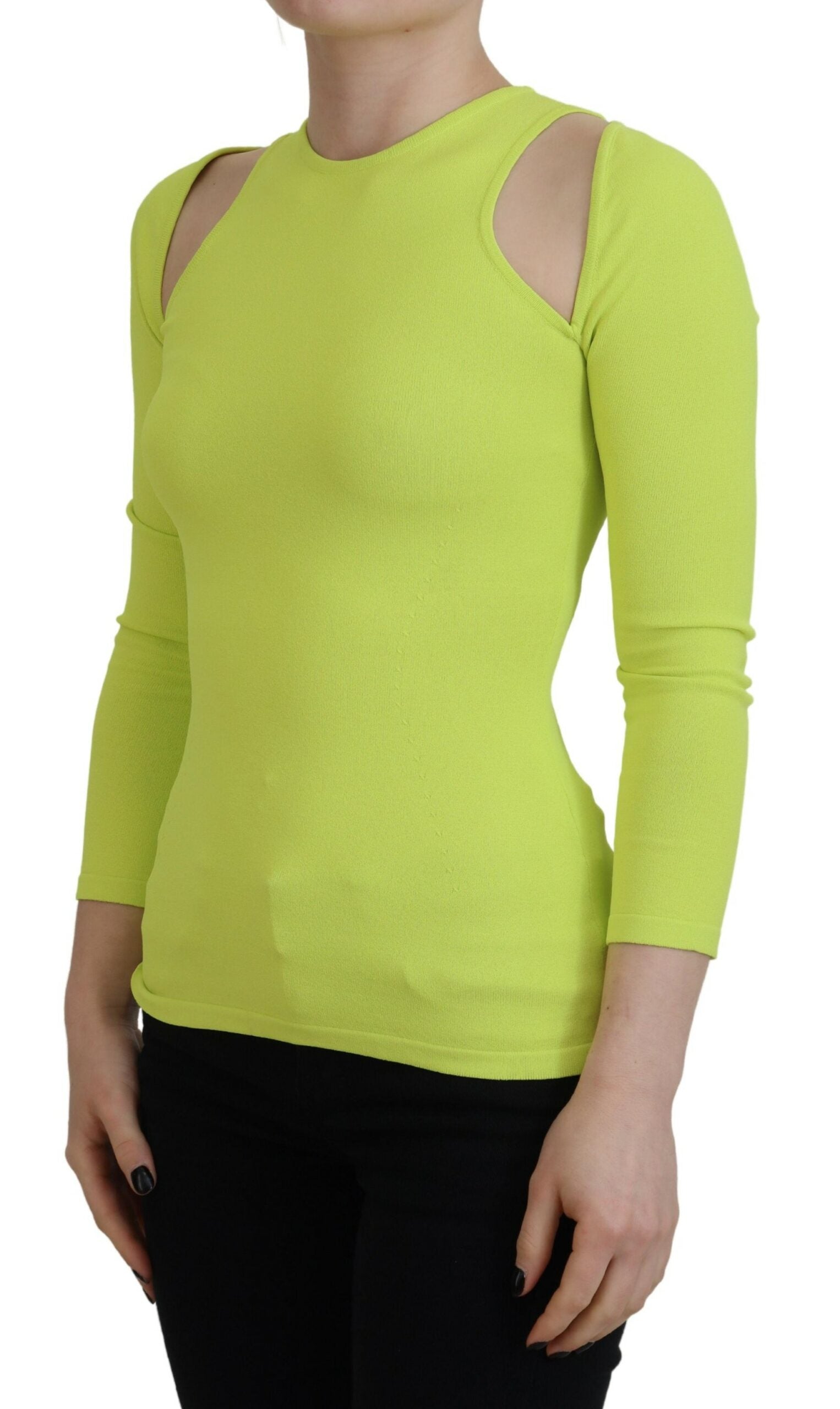 Dsquared² Yellow Green Viscose Open Shoulder Long Sleeves Top by Dsquared²
