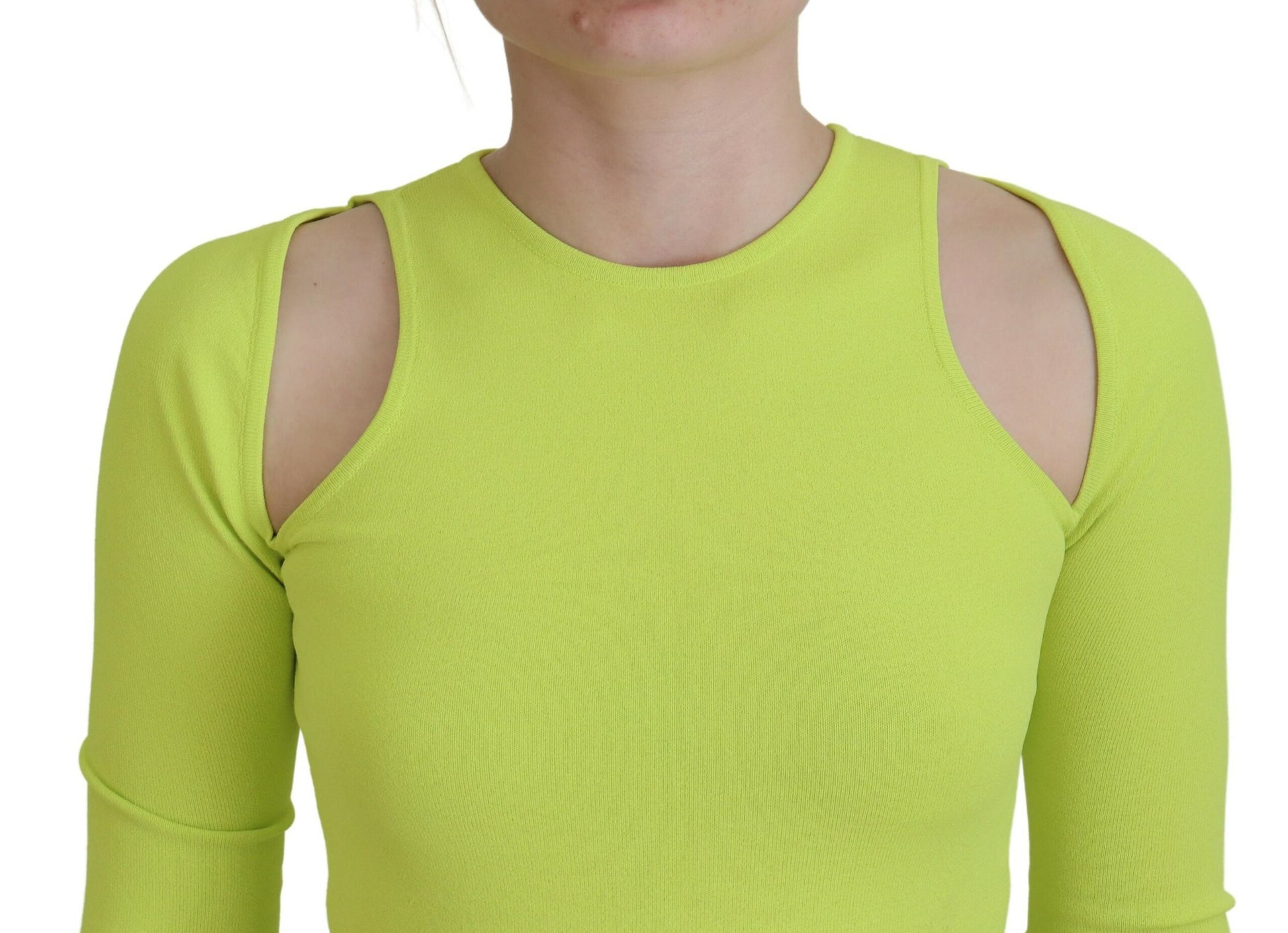 Dsquared² Yellow Green Viscose Open Shoulder Long Sleeves Top by Dsquared²