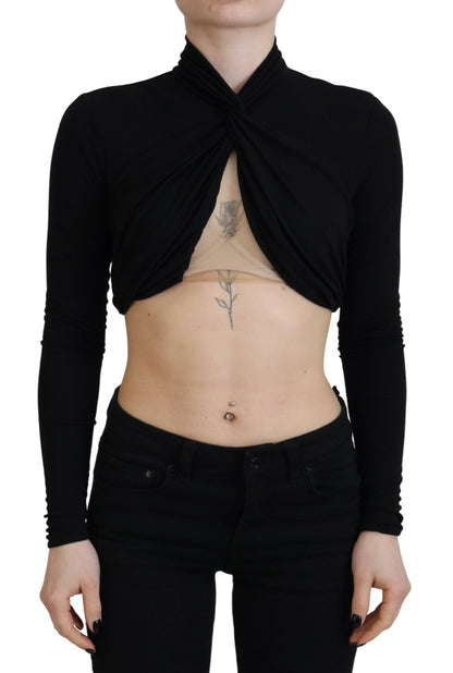 Dsquared² Black Cut Out Viscose Cropped Long Sleeves Top by Dsquared²