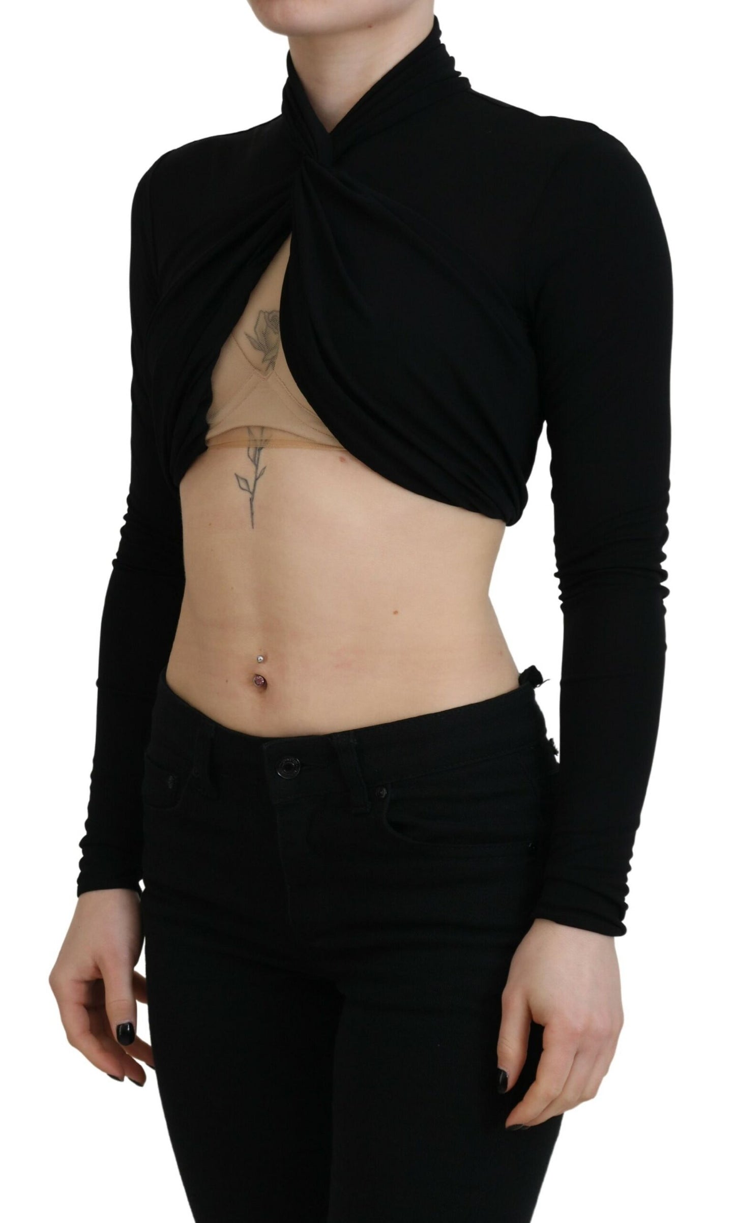 Dsquared² Black Cut Out Viscose Cropped Long Sleeves Top by Dsquared²