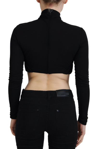 Dsquared² Black Cut Out Viscose Cropped Long Sleeves Top by Dsquared²