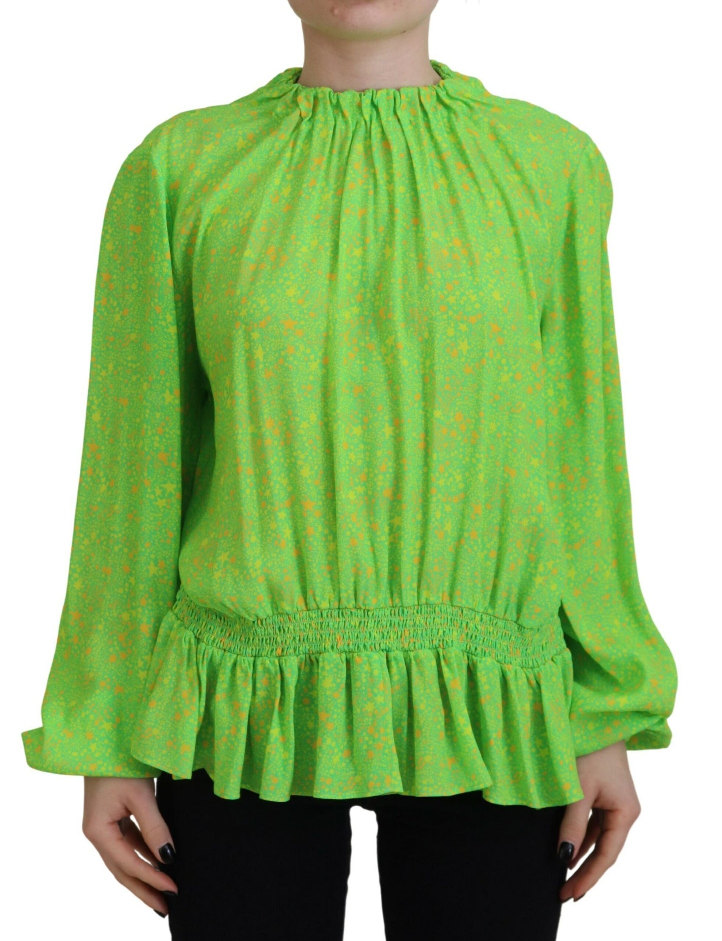 Dsquared² Green Stars Print Viscose Long Sleeves Blouse Top by Dsquared²