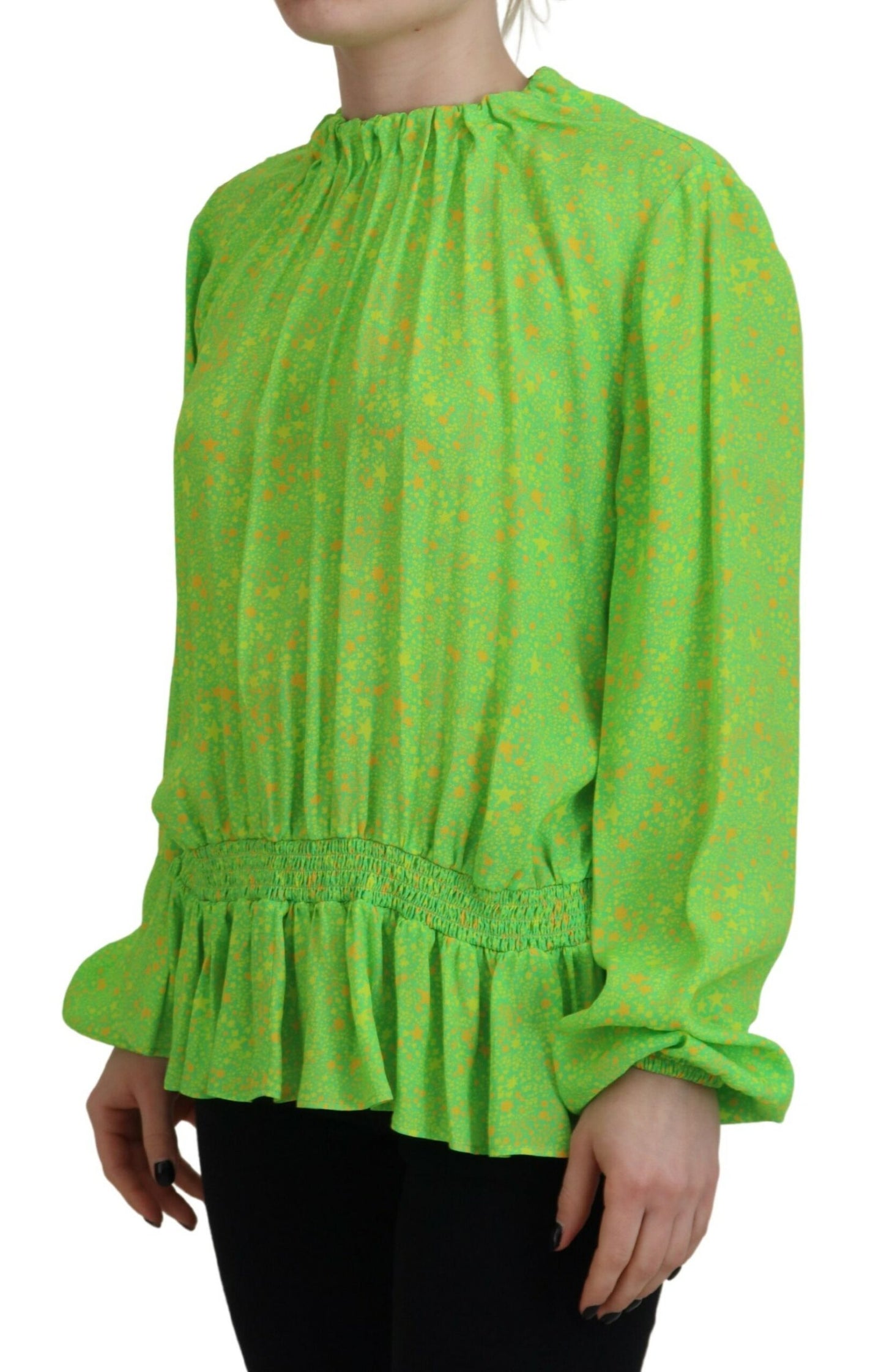 Dsquared² Green Stars Print Viscose Long Sleeves Blouse Top by Dsquared²