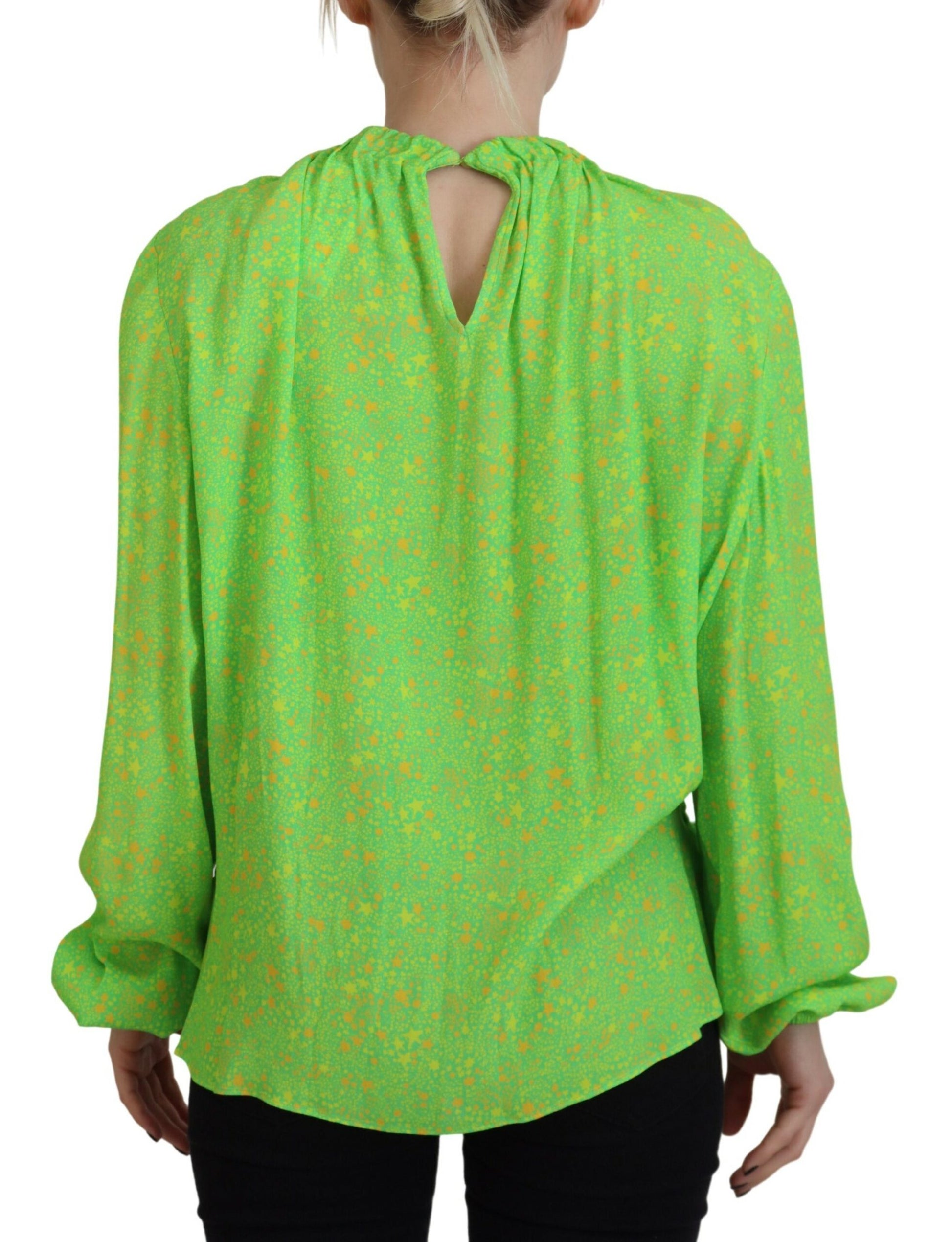 Dsquared² Green Stars Print Viscose Long Sleeves Blouse Top by Dsquared²