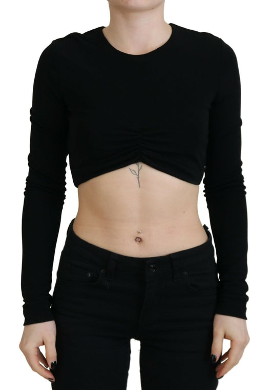 Dsquared² Black Viscose Cropped Round Neck Long Sleeves Top by Dsquared²