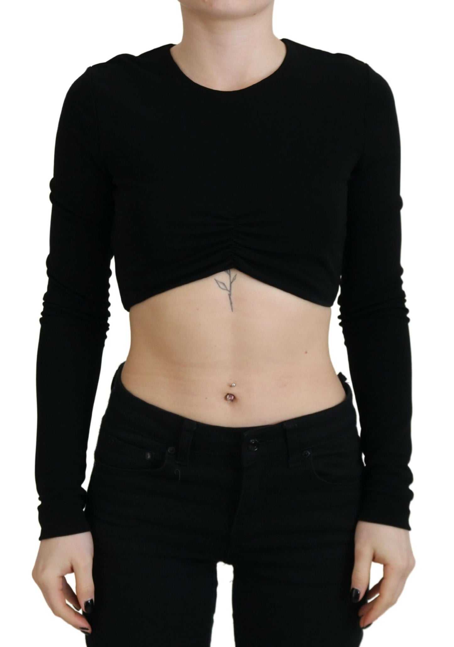 Dsquared² Black Viscose Cropped Round Neck Long Sleeves Top by Dsquared²