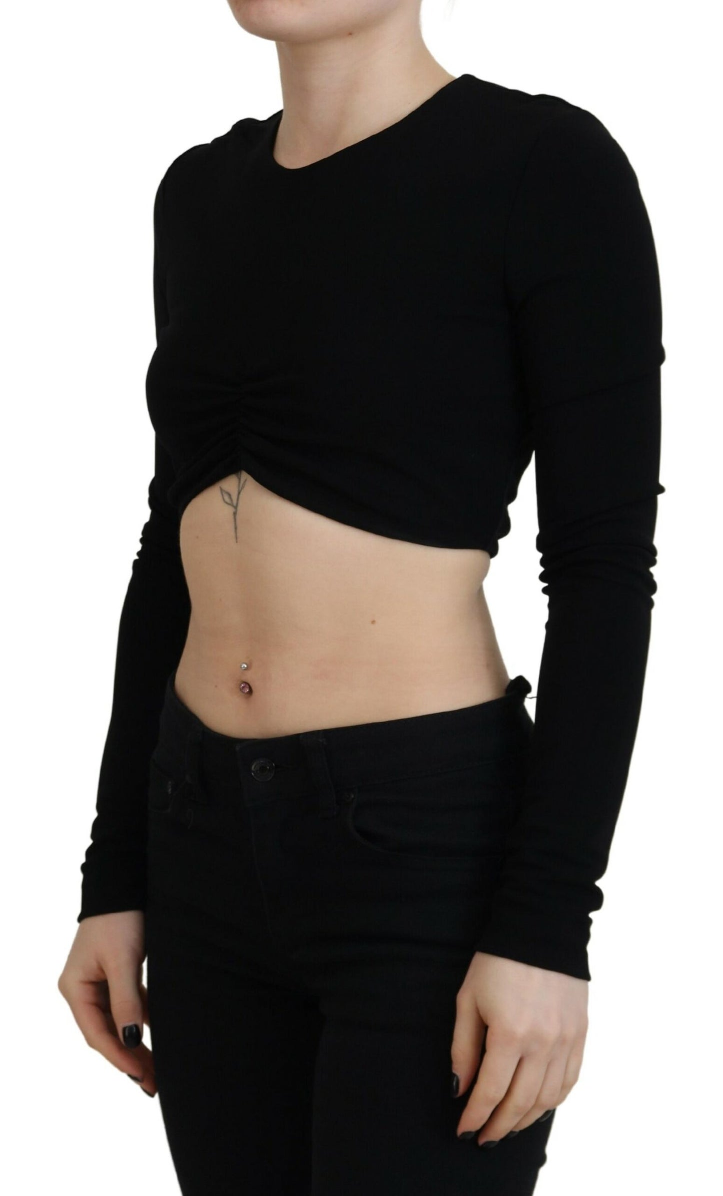 Dsquared² Black Viscose Cropped Round Neck Long Sleeves Top by Dsquared²