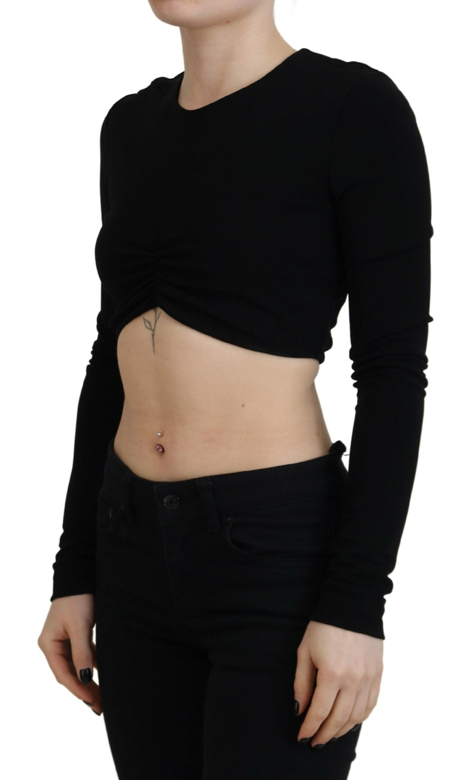 Dsquared² Black Viscose Cropped Round Neck Long Sleeves Top by Dsquared²