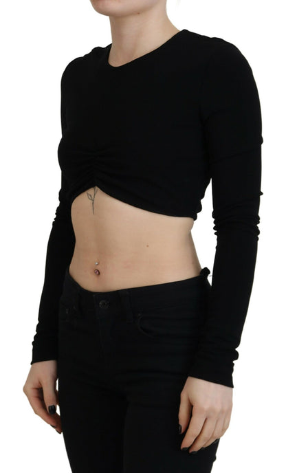 Dsquared² Black Viscose Cropped Round Neck Long Sleeves Top by Dsquared²