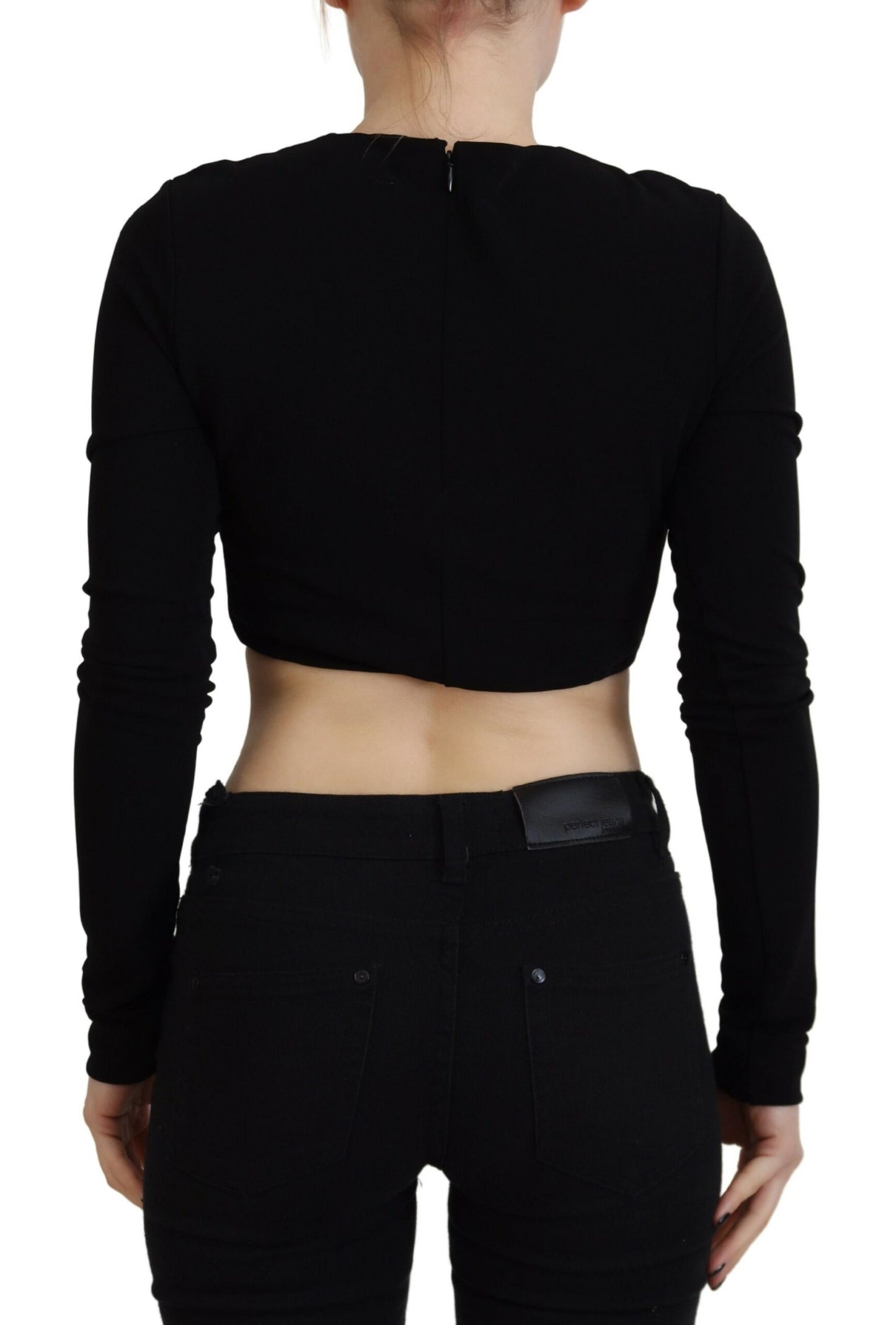 Dsquared² Black Viscose Cropped Round Neck Long Sleeves Top by Dsquared²