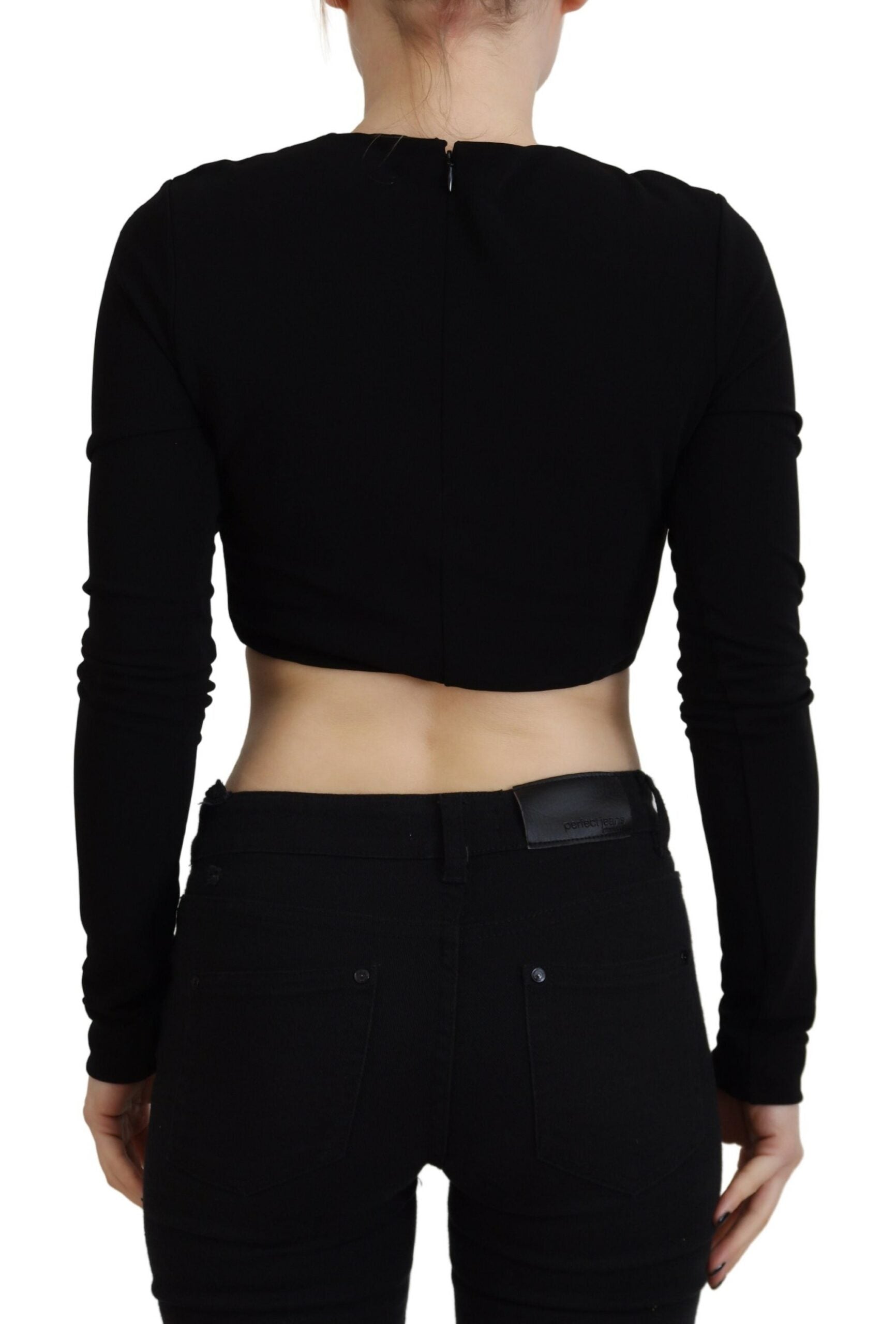 Dsquared² Black Viscose Cropped Round Neck Long Sleeves Top by Dsquared²