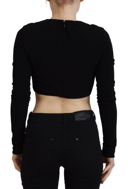 Dsquared² Black Viscose Cropped Round Neck Long Sleeves Top by Dsquared²