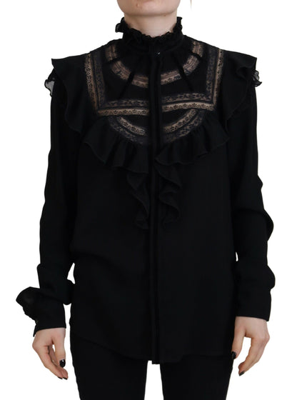 Dsquared² Black Lace Trim Turtle Neck Long Sleeves Top by Dsquared²