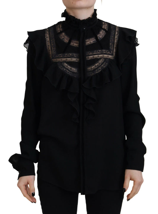 Dsquared² Black Lace Trim Turtle Neck Long Sleeves Top by Dsquared²